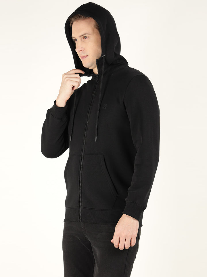 Men Black Solid Cotton Rich Regular Fit Casual Sweatshirt