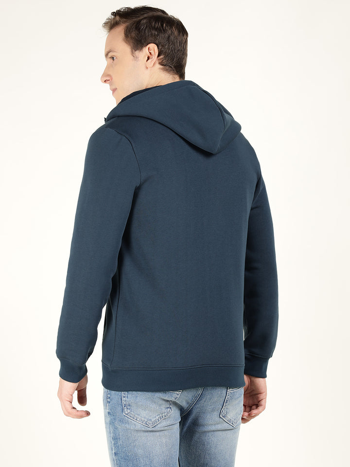 Men Navy Blue Solid Cotton Rich Regular Fit Casual Sweatshirt
