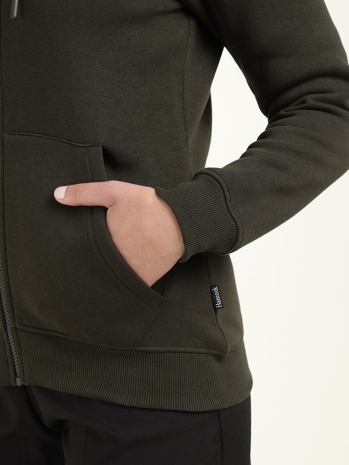 Women Olive Solid Cotton Rich Regular Fit Casual Sweatshirt