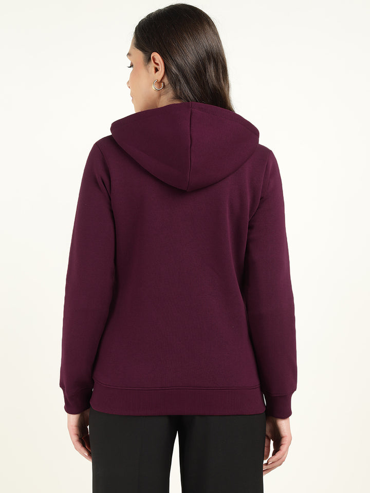 Hancock Women Burgundy Solid Cotton Rich Regular Fit Casual Sweatshirt