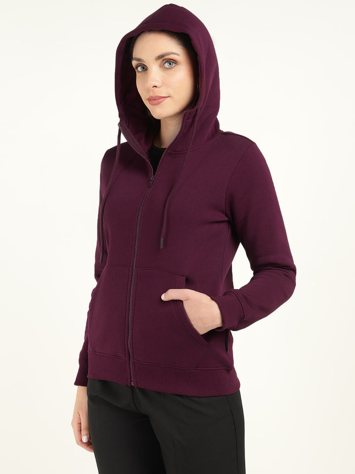 Hancock Women Burgundy Solid Cotton Rich Regular Fit Casual Sweatshirt