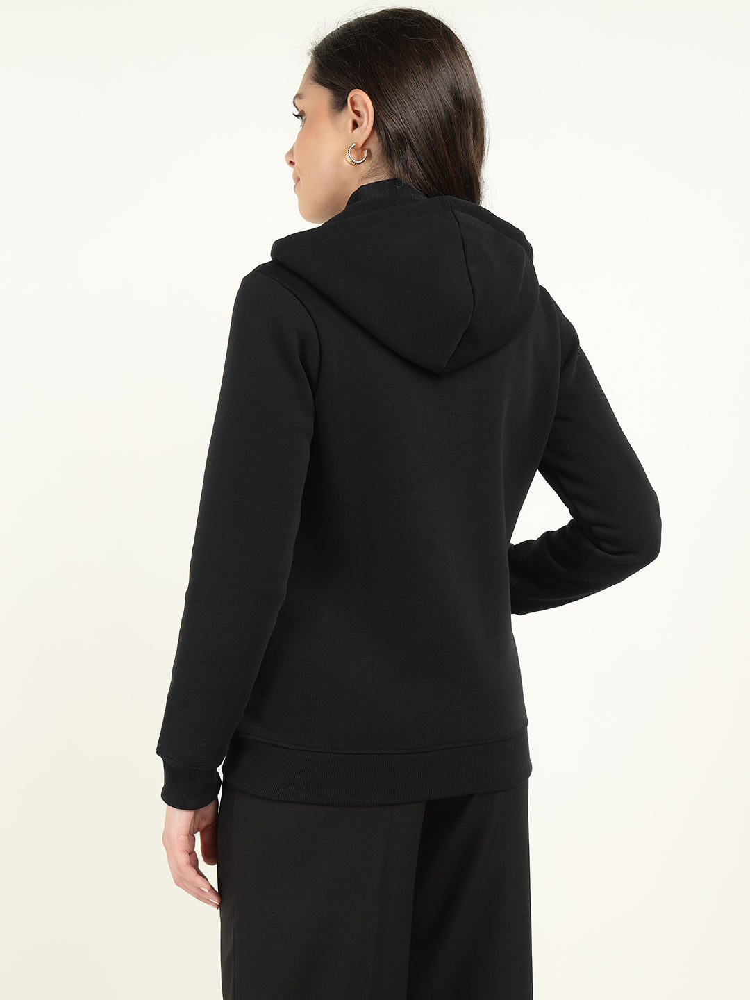 Hancock Women Black Solid Cotton Rich Regular Fit Casual Sweatshirt