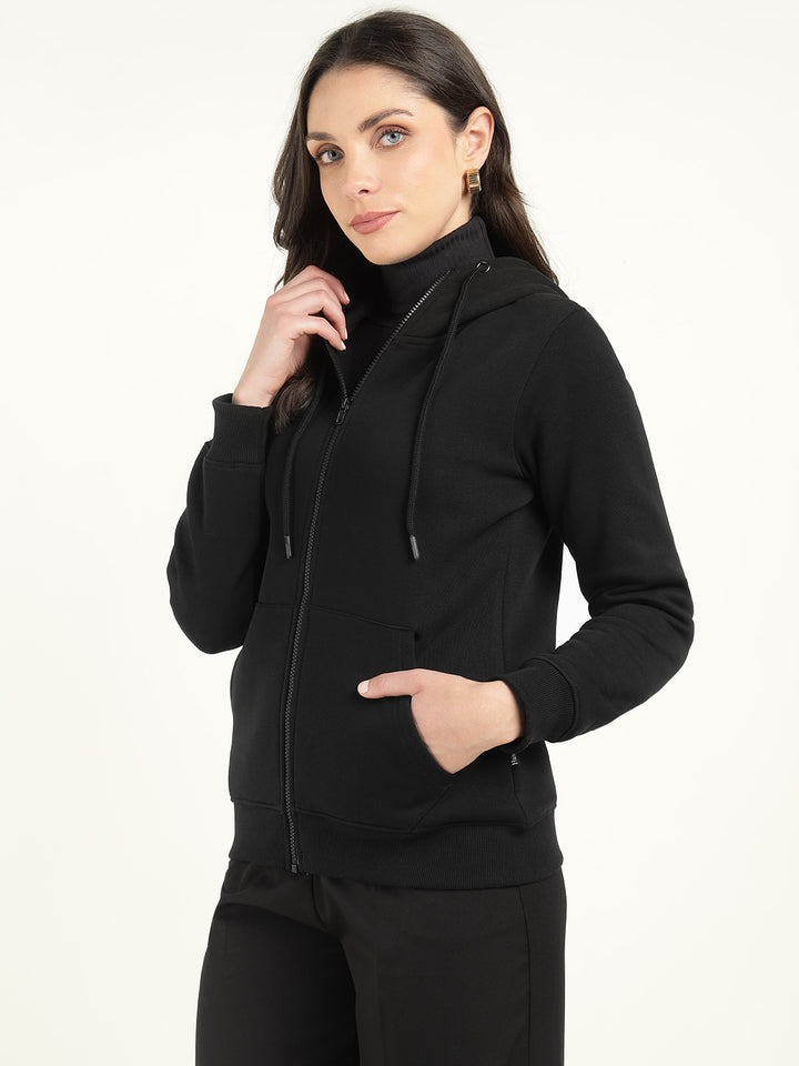 Hancock Women Black Solid Cotton Rich Regular Fit Casual Sweatshirt