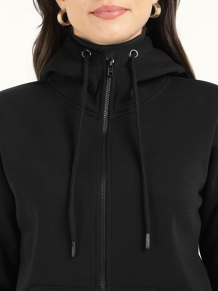 Hancock Women Black Solid Cotton Rich Regular Fit Casual Sweatshirt