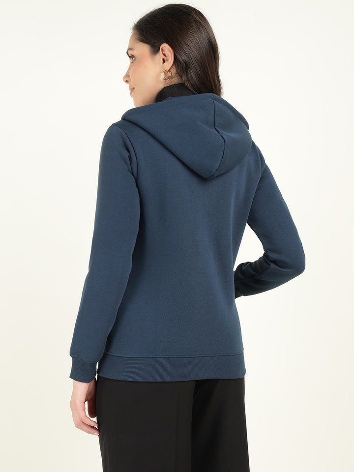 Women Navy Blue Solid Cotton Rich Regular Fit Casual Sweatshirt