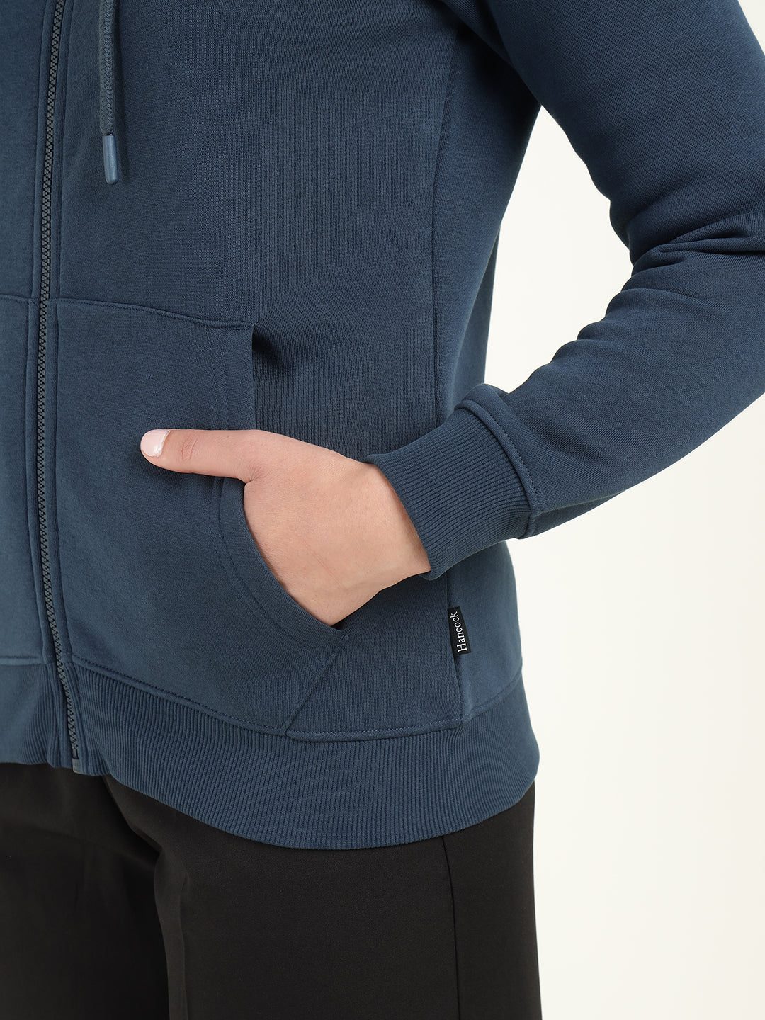 Women Navy Blue Solid Cotton Rich Regular Fit Casual Sweatshirt