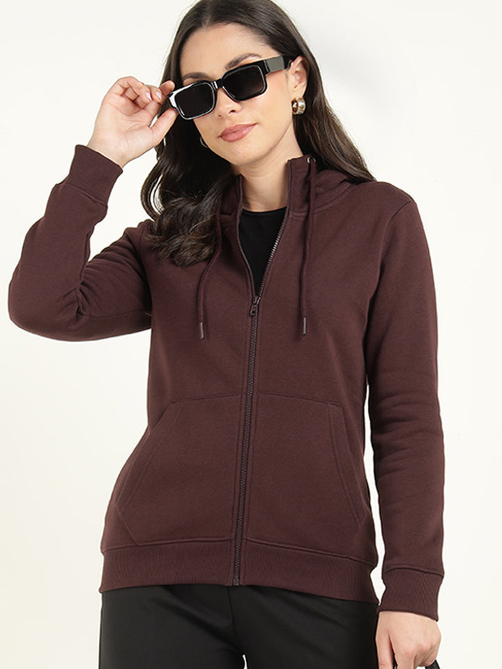 Women Coffee Solid Cotton Rich Regular Fit Casual Sweatshirt