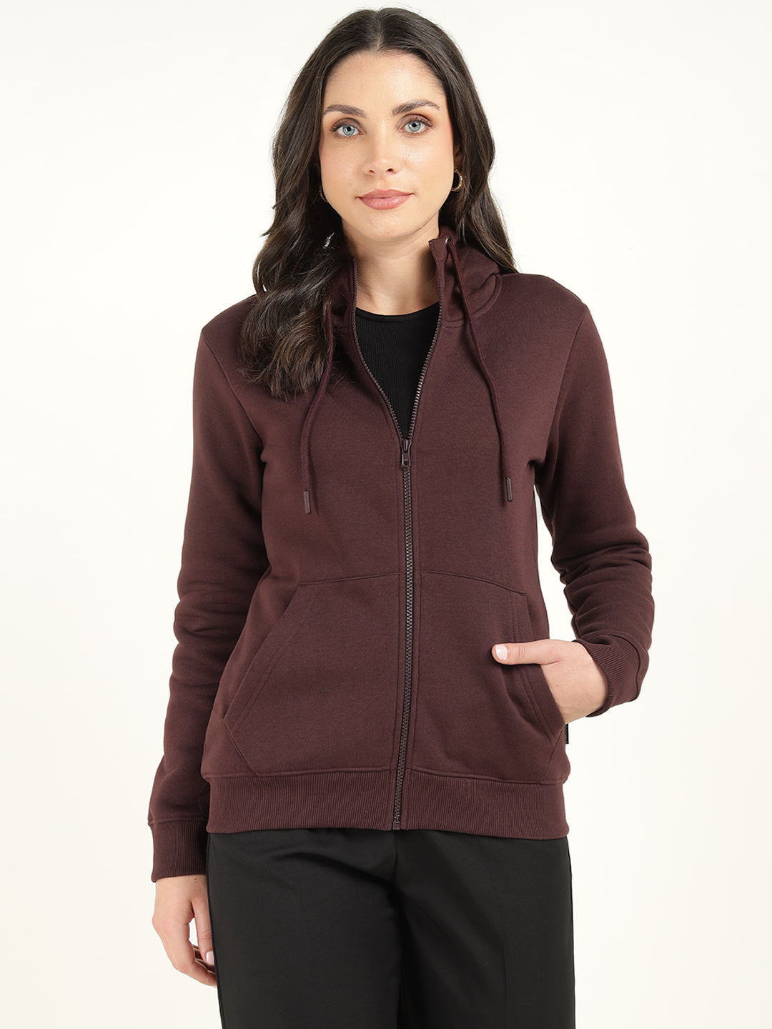 Women Coffee Solid Cotton Rich Regular Fit Casual Sweatshirt