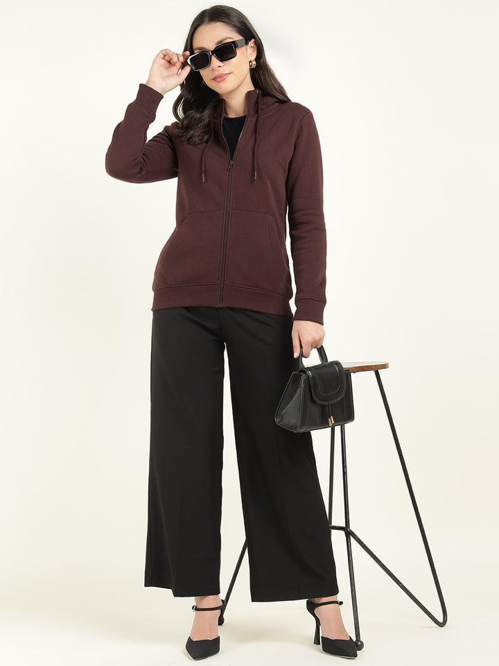 Women Coffee Solid Cotton Rich Regular Fit Casual Sweatshirt