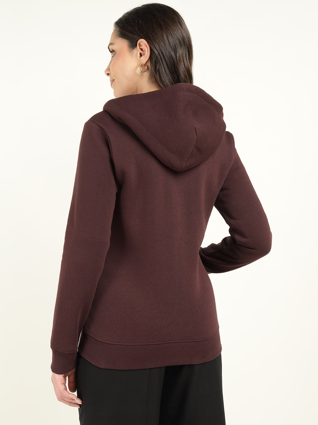 Women Coffee Solid Cotton Rich Regular Fit Casual Sweatshirt