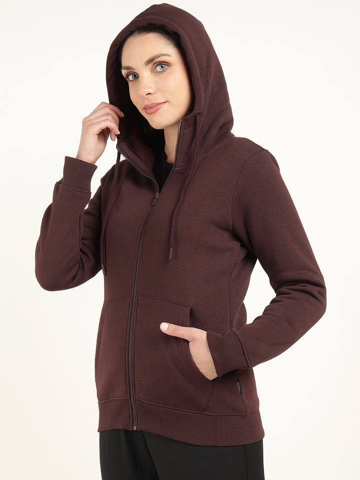 Women Coffee Solid Cotton Rich Regular Fit Casual Sweatshirt