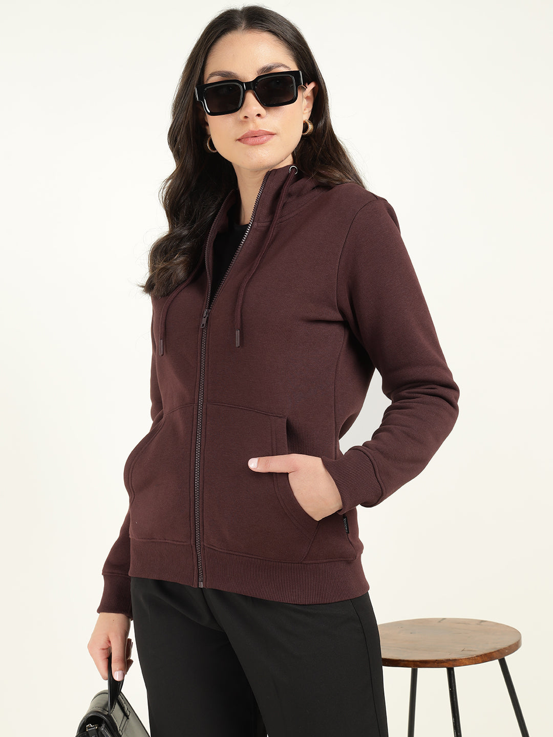Women Coffee Solid Cotton Rich Regular Fit Casual Sweatshirt