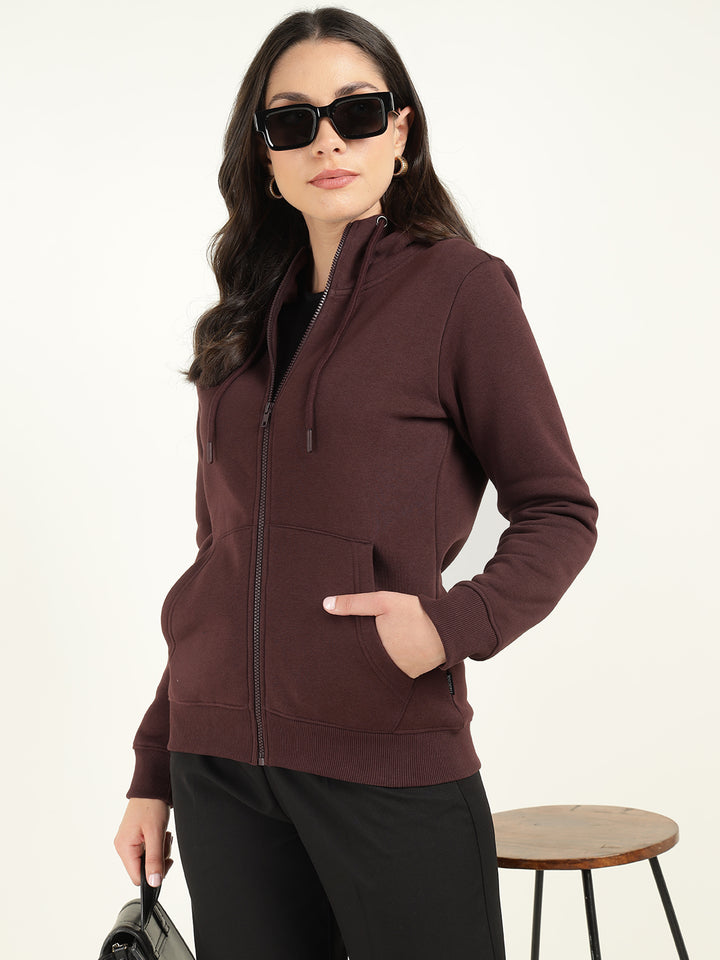 Women Coffee Solid Cotton Rich Regular Fit Casual Sweatshirt