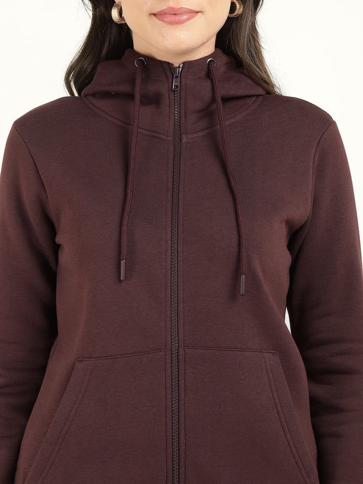Women Coffee Solid Cotton Rich Regular Fit Casual Sweatshirt