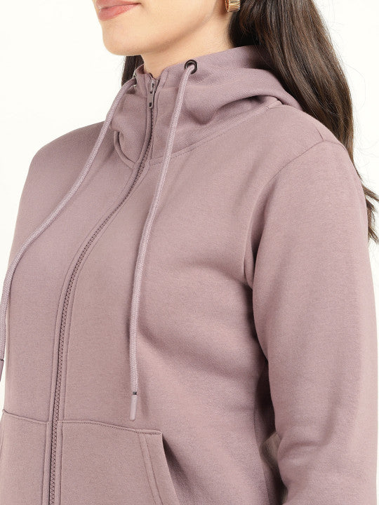 Women Dustymauve Solid Cotton Rich Regular Fit Casual Sweatshirt
