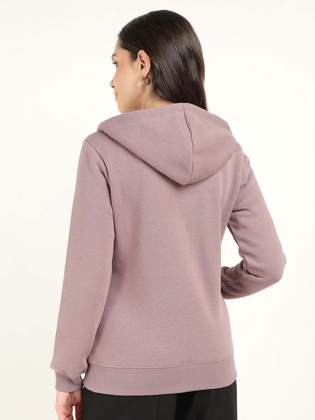 Women Dustymauve Solid Cotton Rich Regular Fit Casual Sweatshirt