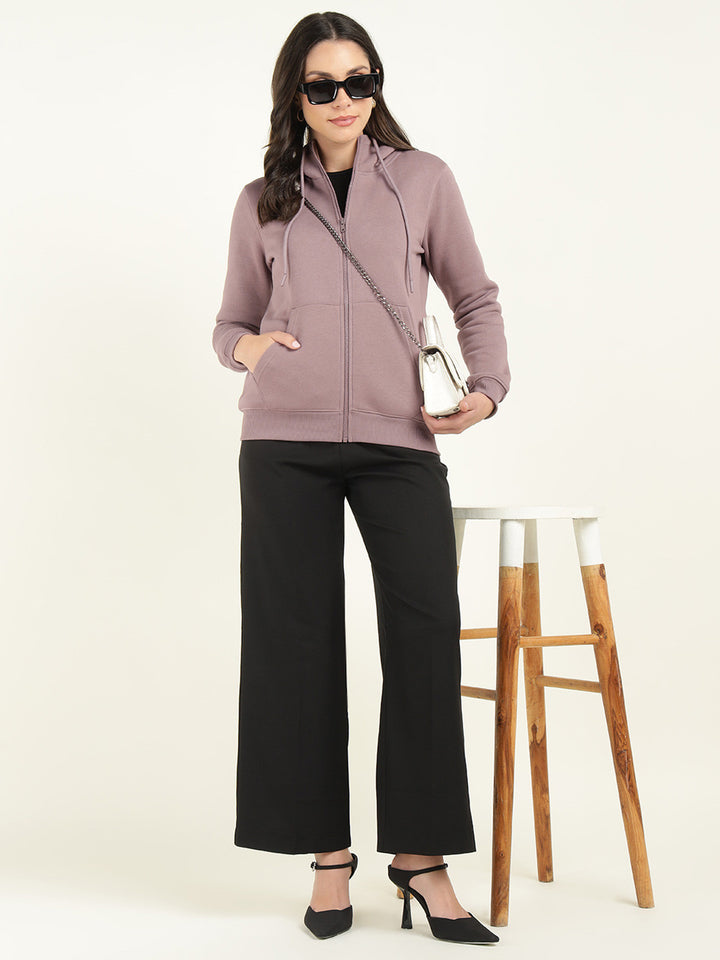 Women Dustymauve Solid Cotton Rich Regular Fit Casual Sweatshirt
