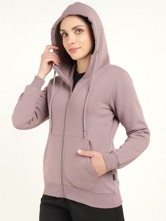 Women Dustymauve Solid Cotton Rich Regular Fit Casual Sweatshirt