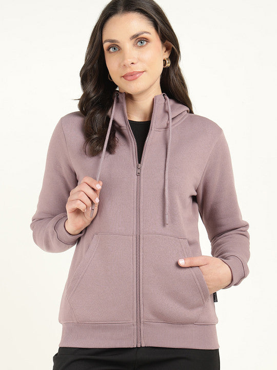 Women Dustymauve Solid Cotton Rich Regular Fit Casual Sweatshirt