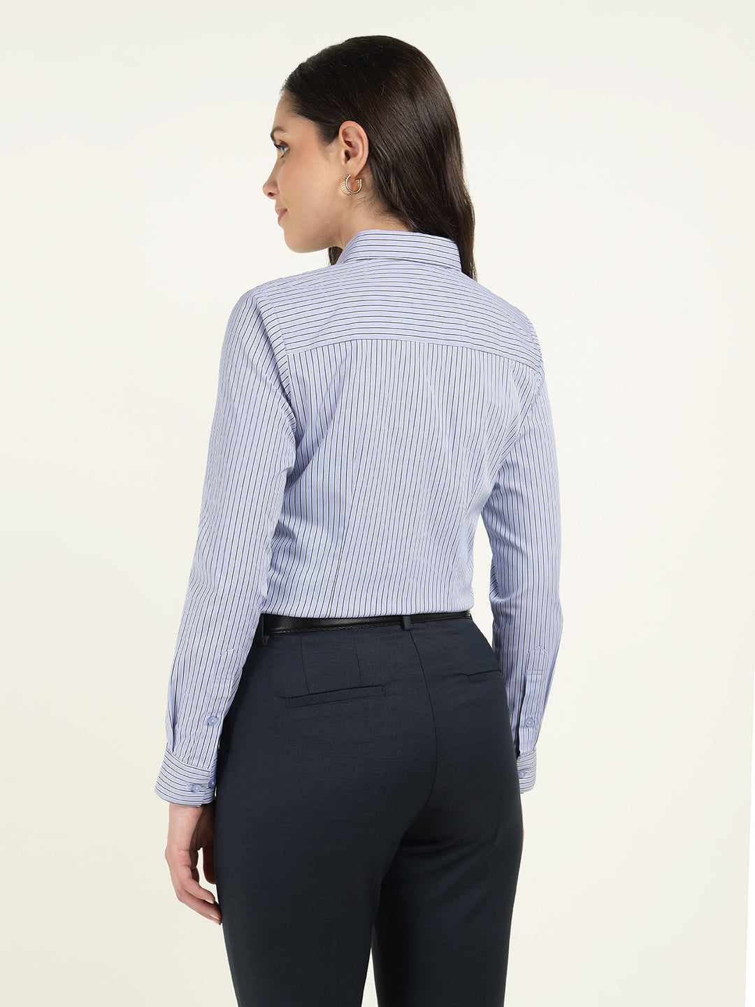 Women Blue Striped Cotton Elastene Regular Fit Formal Shirt