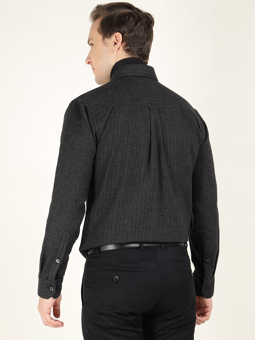 Hancock Men Dark Grey Solid Pure Cotton Slim Fit Formal Shirt