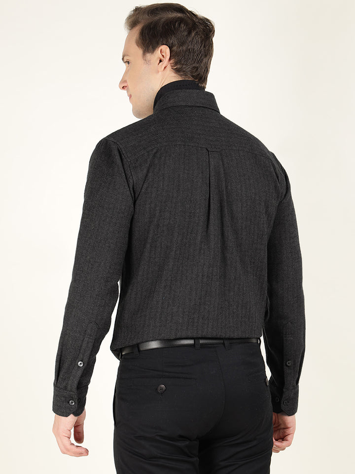 Hancock Men Dark Grey Solid Pure Cotton Slim Fit Formal Shirt