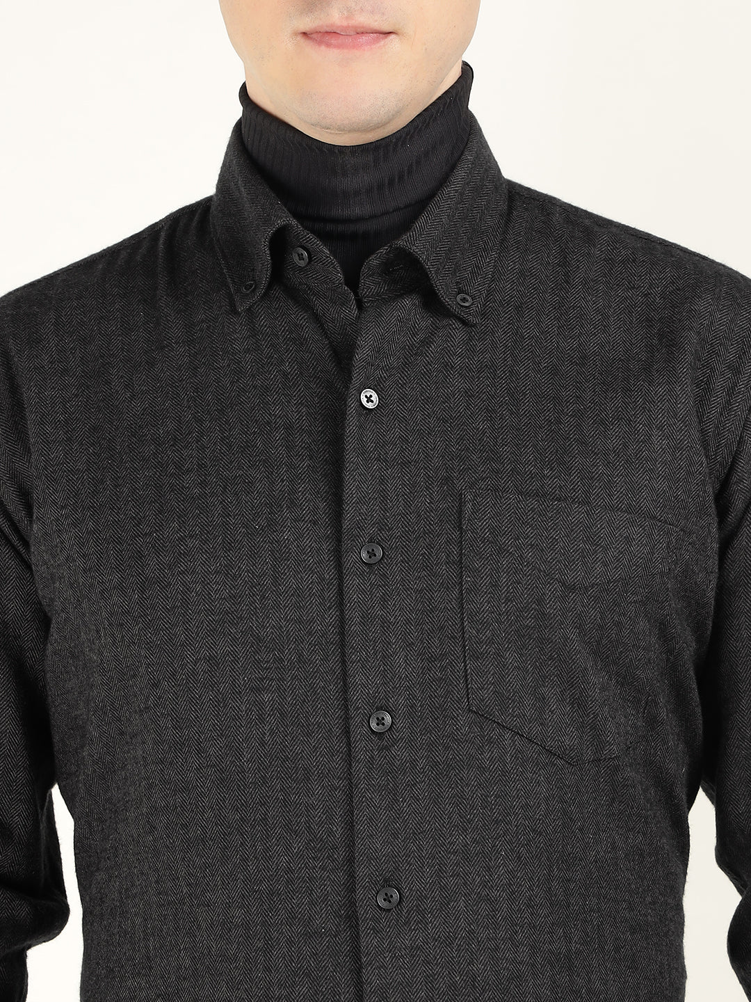 Hancock Men Dark Grey Solid Pure Cotton Slim Fit Formal Shirt