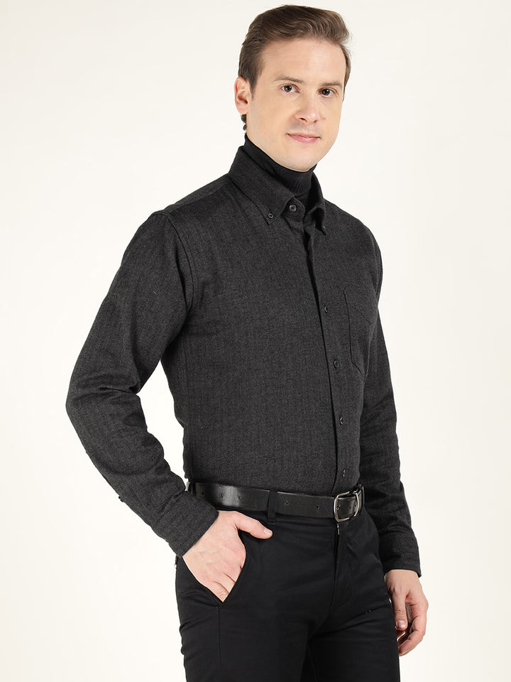 Hancock Men Dark Grey Solid Pure Cotton Slim Fit Formal Shirt