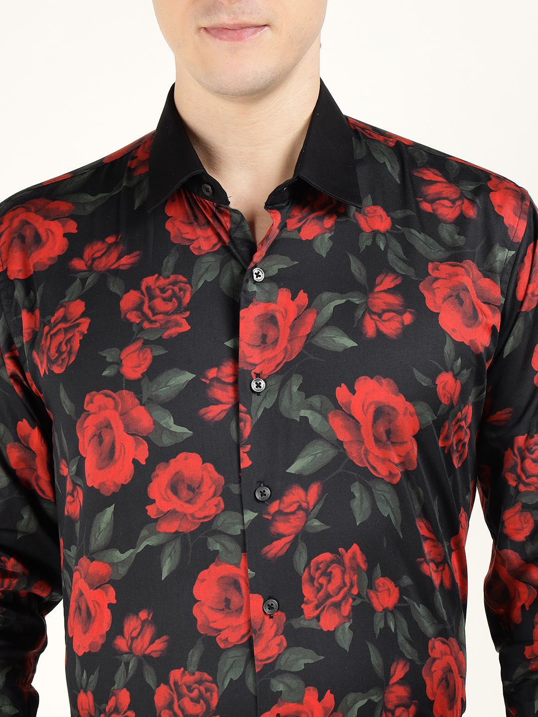Hancock Men Black & Red Printed Pure Cotton Slim Fit Party Shirt
