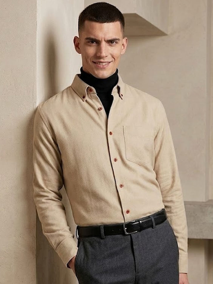Men Beige Solid Pure Cotton Slim Fit Formal Shirt