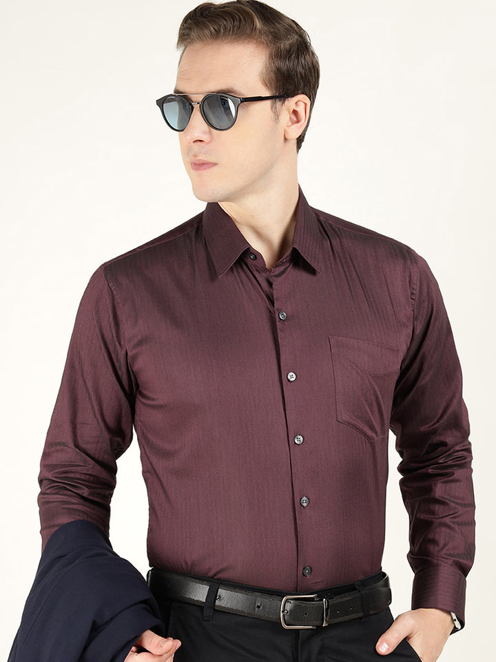 Men Maroon Solid Pure Cotton Slim Fit Formal Shirt