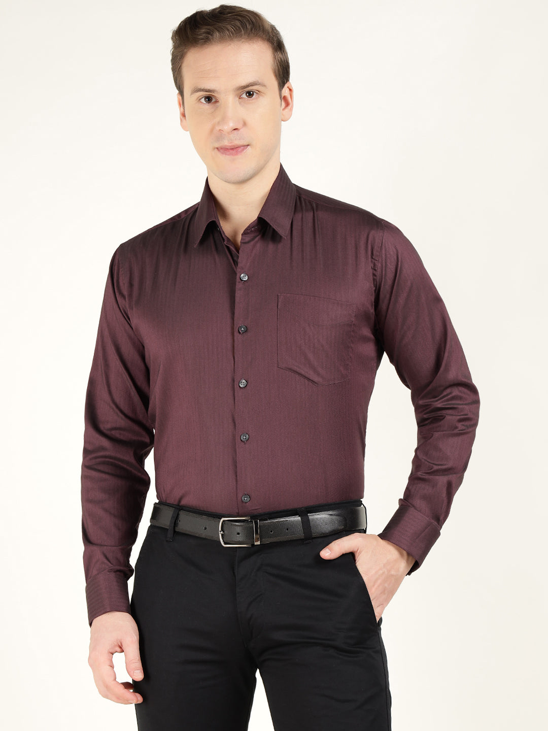 Men Maroon Solid Pure Cotton Slim Fit Formal Shirt