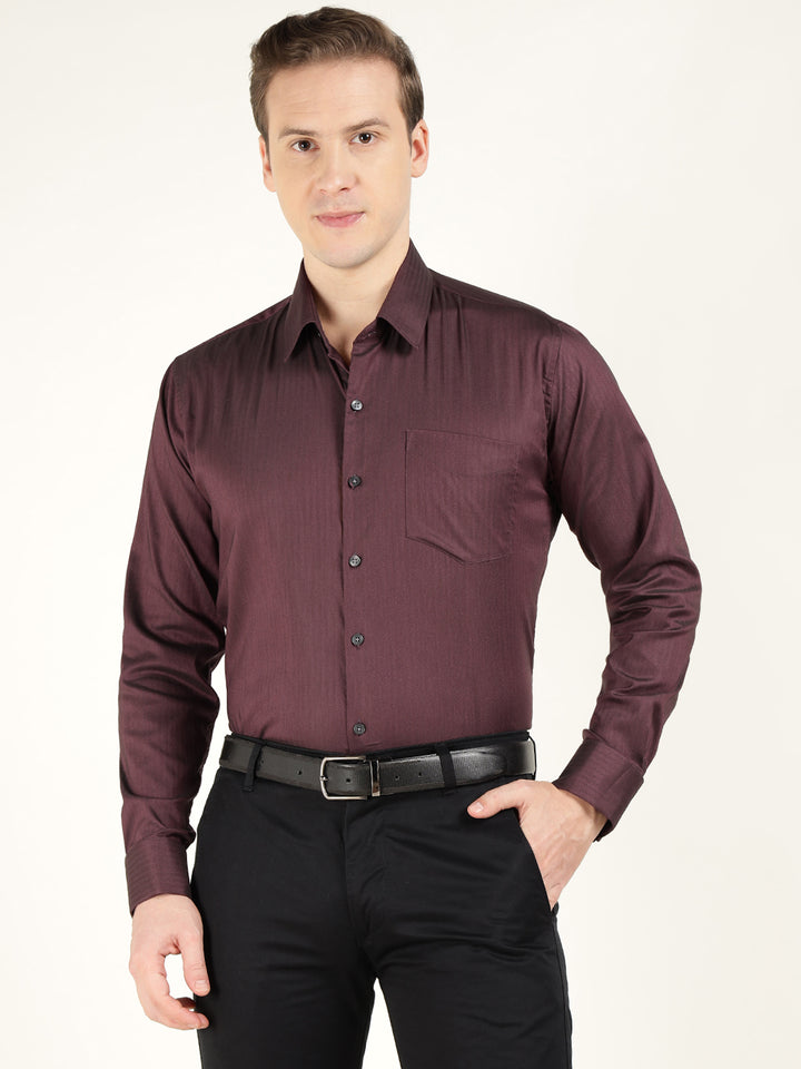 Men Maroon Solid Pure Cotton Slim Fit Formal Shirt
