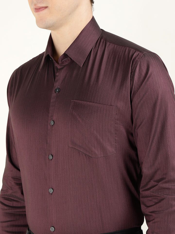 Men Maroon Solid Pure Cotton Slim Fit Formal Shirt