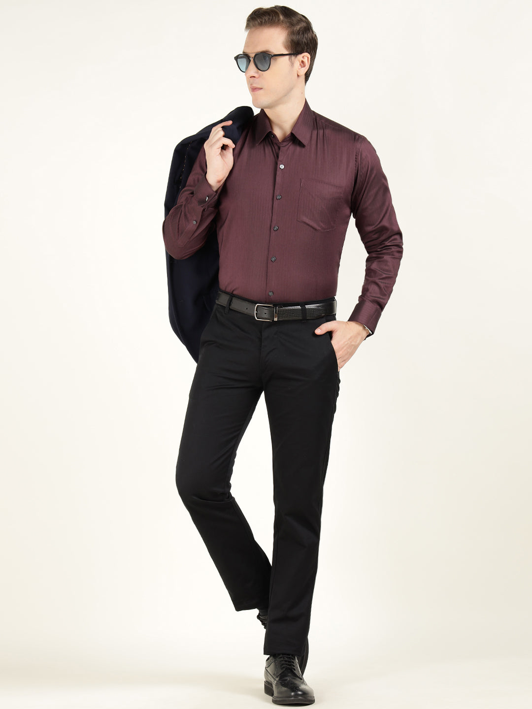 Men Maroon Solid Pure Cotton Slim Fit Formal Shirt