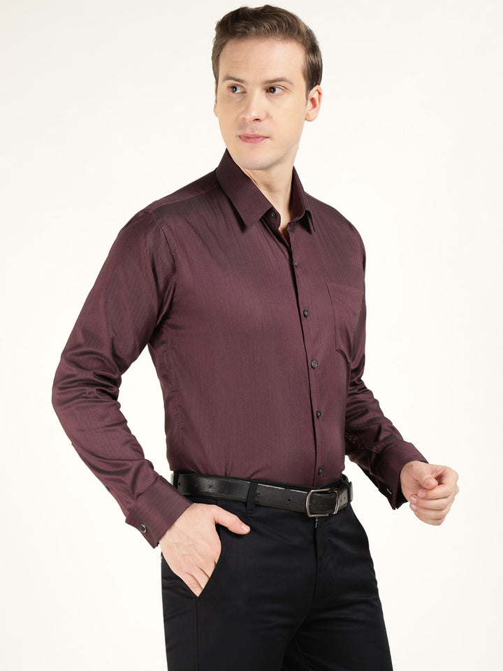 Men Maroon Solid Pure Cotton Slim Fit Formal Shirt