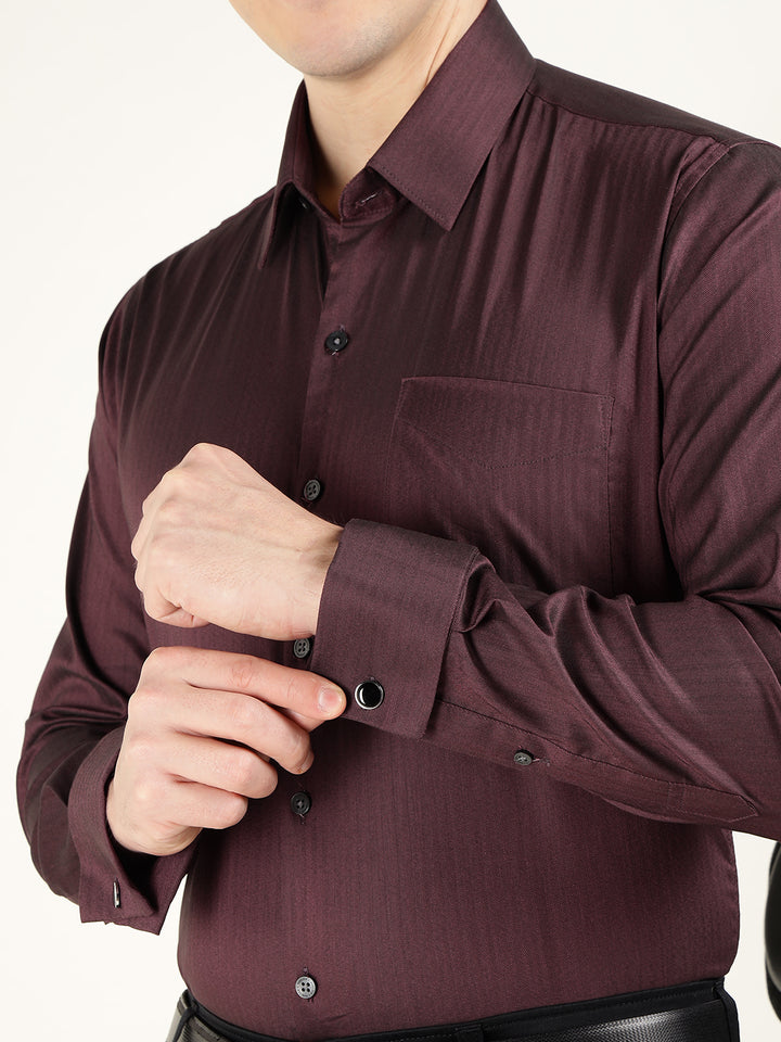 Men Maroon Solid Pure Cotton Slim Fit Formal Shirt