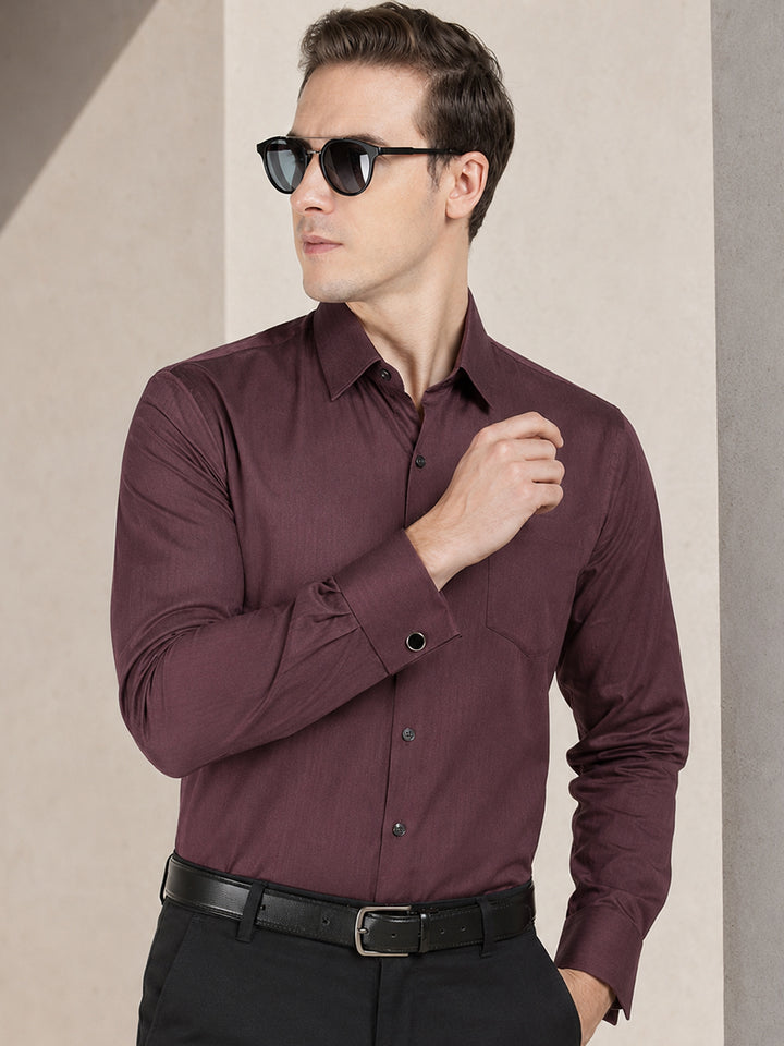 Men Maroon Solid Pure Cotton Slim Fit Formal Shirt
