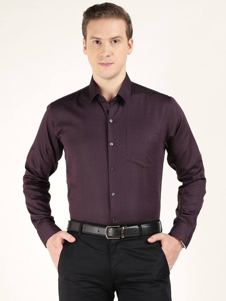Men Burgundy Solid Cotton Rich Slim Fit Party Shirt