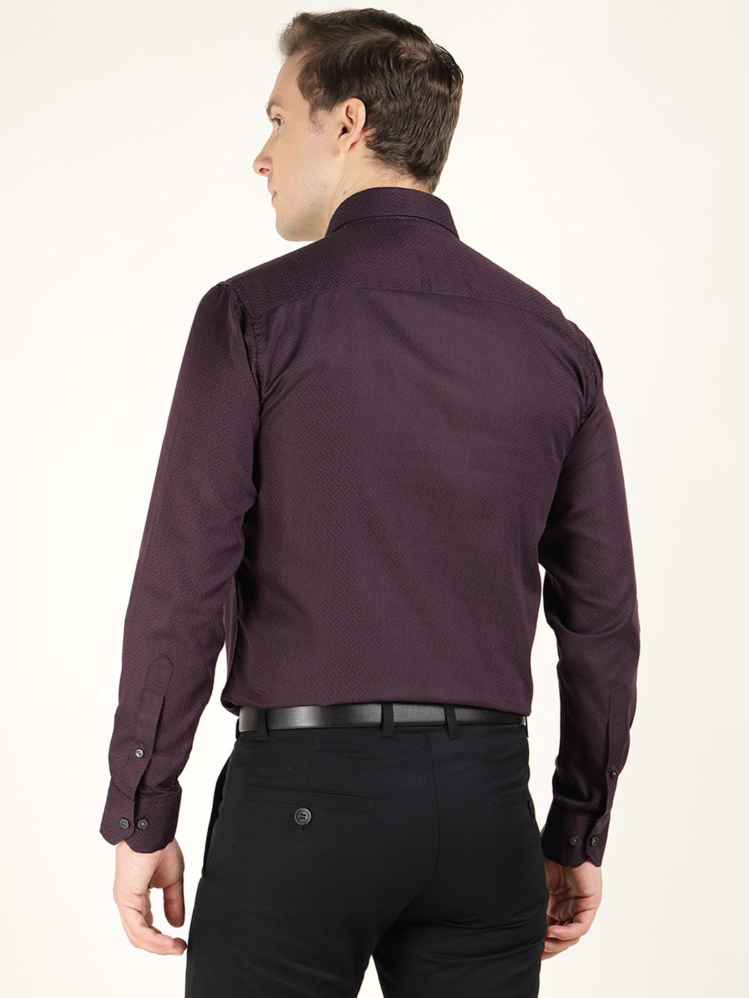 Men Burgundy Solid Cotton Rich Slim Fit Party Shirt