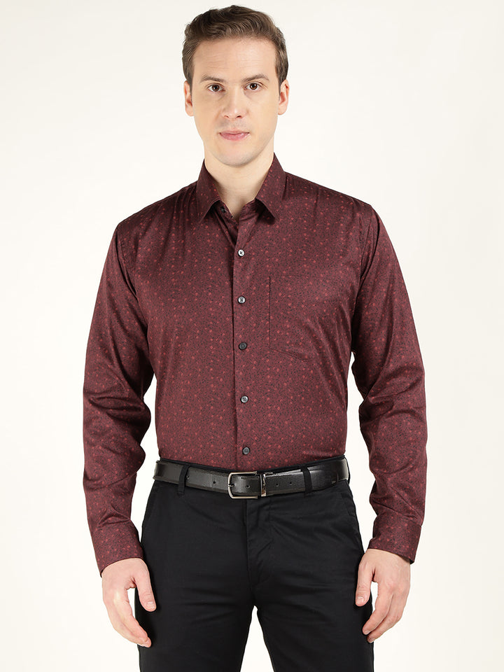 Hancock Men Maroon Printed Pure Cotton Slim Fit Party Shirt