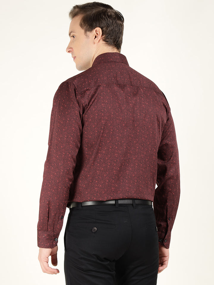 Hancock Men Maroon Printed Pure Cotton Slim Fit Party Shirt