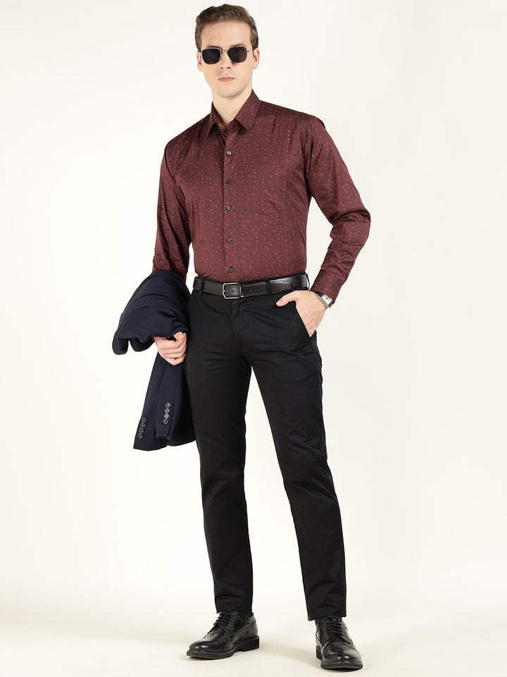 Hancock Men Maroon Printed Pure Cotton Slim Fit Party Shirt