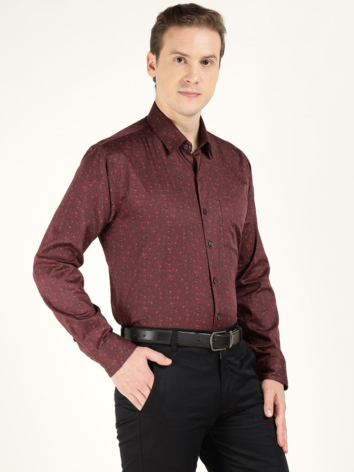 Hancock Men Maroon Printed Pure Cotton Slim Fit Party Shirt