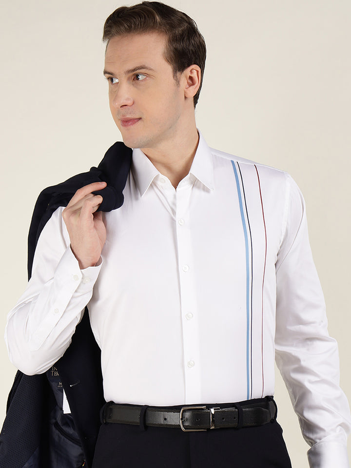 Men White Striped Pure Cotton Slim Fit Formal Shirt