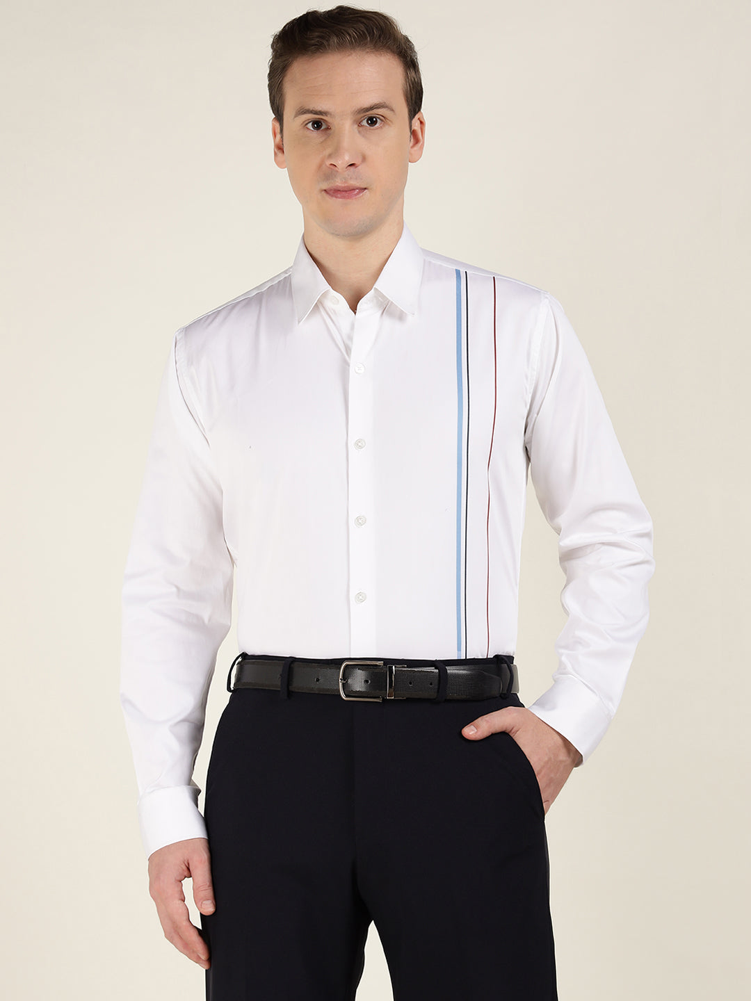 Men White Striped Pure Cotton Slim Fit Formal Shirt