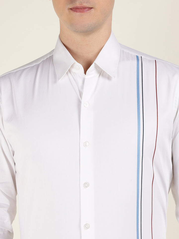 Men White Striped Pure Cotton Slim Fit Formal Shirt