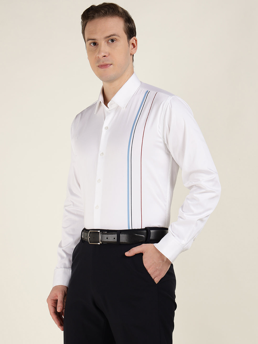 Men White Striped Pure Cotton Slim Fit Formal Shirt