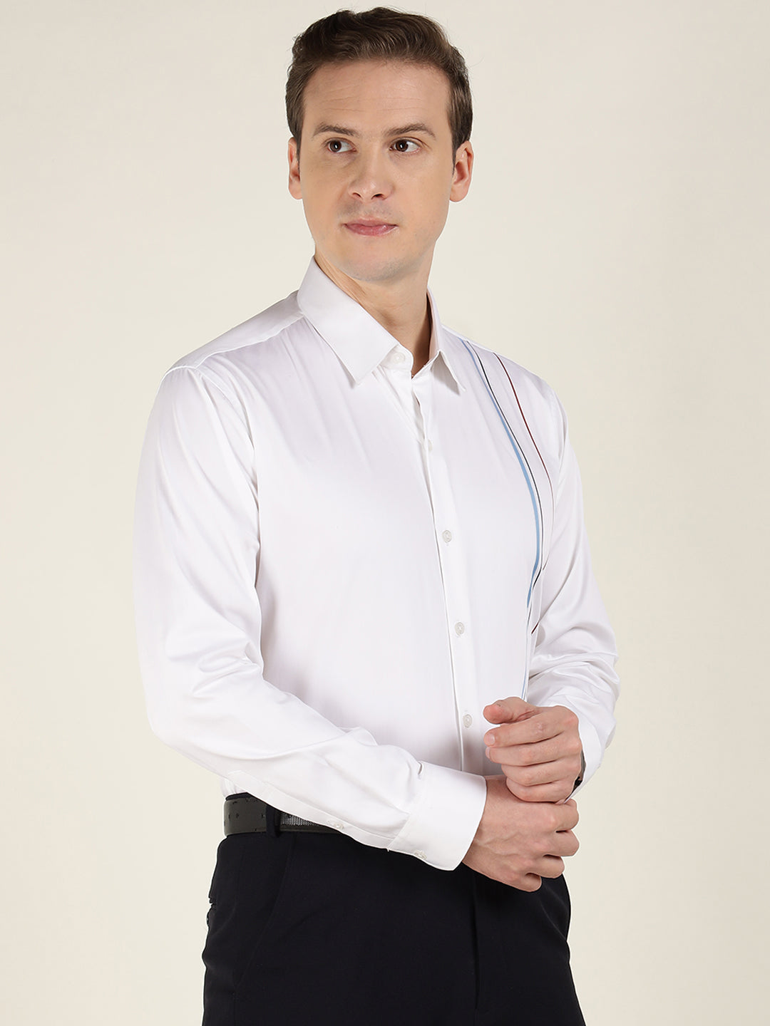 Men White Striped Pure Cotton Slim Fit Formal Shirt
