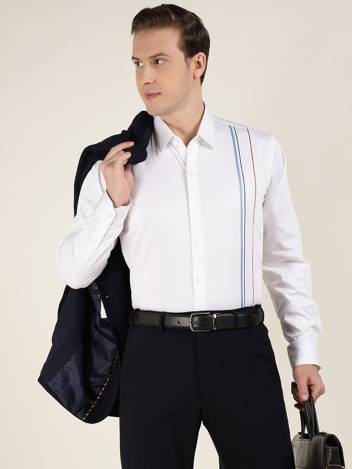 Men White Striped Pure Cotton Slim Fit Formal Shirt